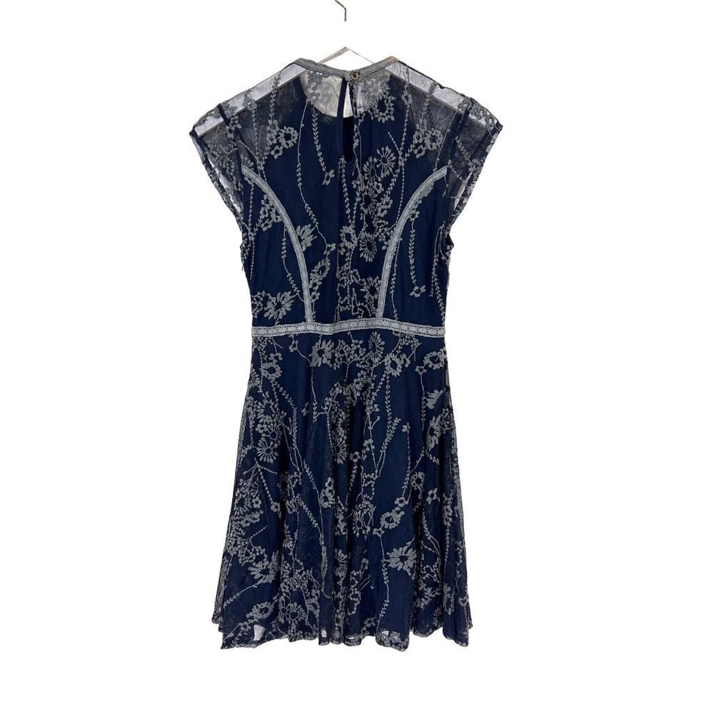 Free People Dress Womens size 4 Navy/Grey Lace Mini Laurel lMesh Lace Stretch - Picture 3 of 5